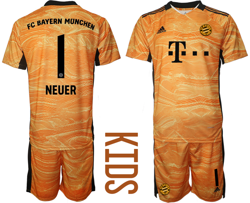 Youth 2021-2022 Club Bayern Munich orange yellow goalkeeper #1 Soccer Jersey->customized soccer jersey->Custom Jersey